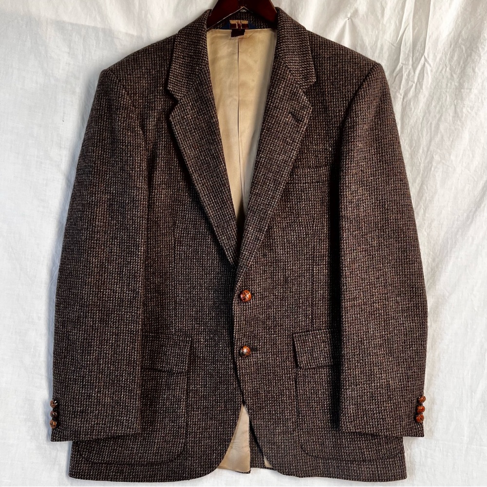 Vintage WFF by Farah Mens Tweed Sport Coat 2 Button Brown Wool 40R Jacket Blazer